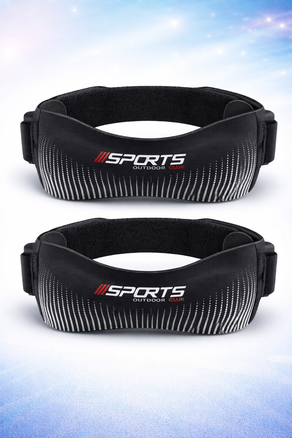 Two black sports belts with visible branding on a gradient blue background