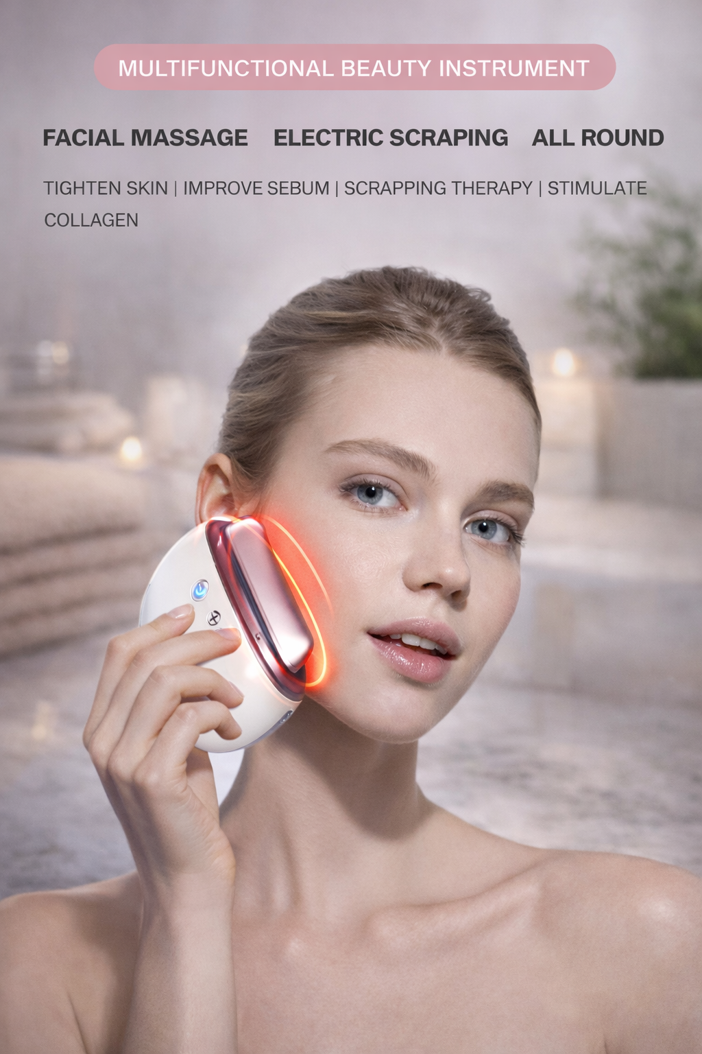 Professional facial device with red light therapy - firmer younger-looking skin