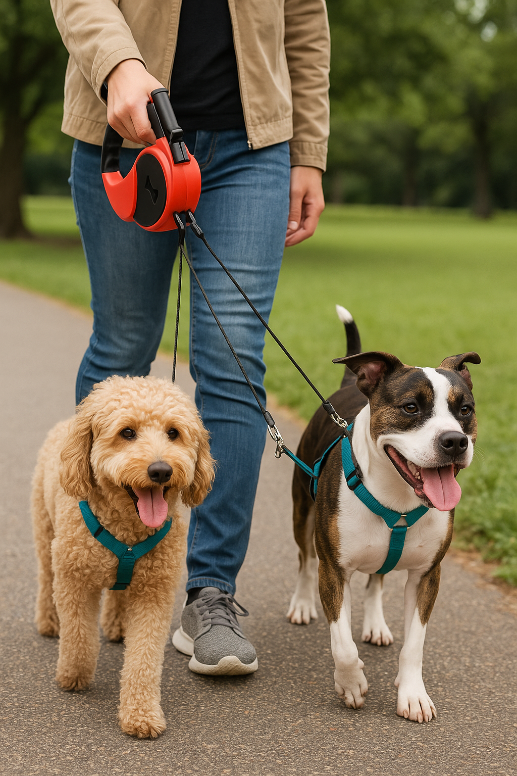 TangleFree LED dog leash close-up - durable construction and bright LED